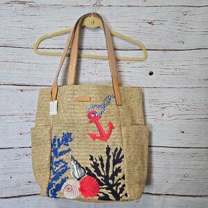 #252 Vera Bradley North South Straw Beach Tote – Anchors Away (Sea Life) – NWOT